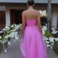 Pink Simple Elegant Off Shoulder Tulle A-Line Maxi Formal Prom Gown Evening Gown Party Dress nv2569