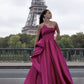 Fuchsia Sleeveless Simple Elegant A-line Satin Long Ball Gown Evening Gown Party Dress nv2341