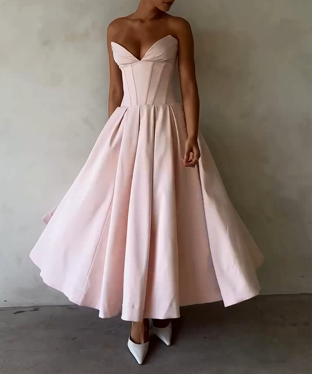 Pink solid color elegant sweet long simple slim prom dress evening dress homecoming dress nv2780