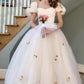 White solid color small floral elegant tulle long ball gown wedding dress princess style women's bridal dress nv2744