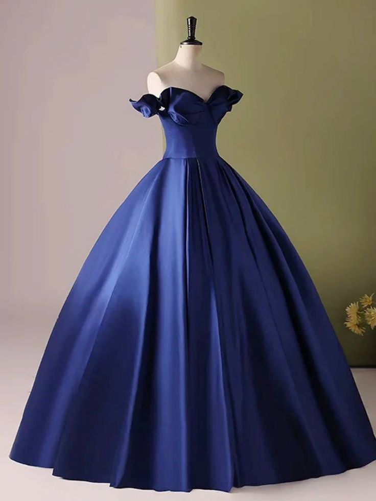 Robe de soirée longue en satin bleu sans bretelles, élégante et simple, coupe A, nv3248