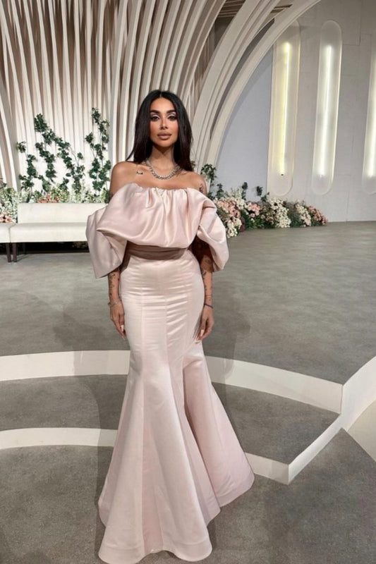 Nude Pink Unique Fashion Collar Long Satin Slim Fit Mermaid Fishtail Ball Gown Evening Dress nv3201