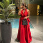 Red stylish elegant strapless off-shoulder long satin ball gown party dress evening gown nv2545