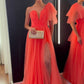 Orange Red One Shoulder Fashion Long Slit Ball Gown Evening Dress nv2981