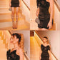 Black fashion slim unique bow hollow rhinestone short mini prom dress evening dress party dress homecoming dress nv2332