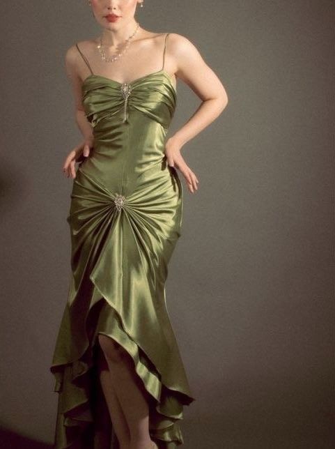 Green spaghetti strap bodycon long ball gown evening dress nv1965