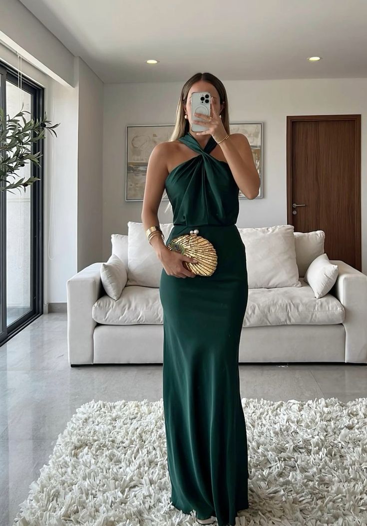 Green simple elegant strapless shoulder pleated long dress ball gown evening dress party dress nv2503