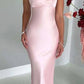 Halter Neck Pink Prom Dresses Sheath Satin Evening Dress nv1634