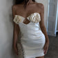 Ivory short mini 3D rose short mini homecoming dress party dress nv2888