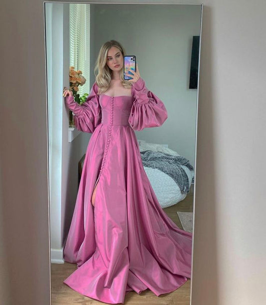 Pink Dazzling Retro Elegant Long Sleeve Lantern Sleeve Maxi Dress Long Evening Dress Evening Dress Party Dress nv2720