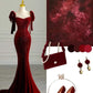 Burgundy Shiny Elegant Spaghetti Strap Long Velvet Sequin Ball Gown Evening Dress Party Dress nv3470