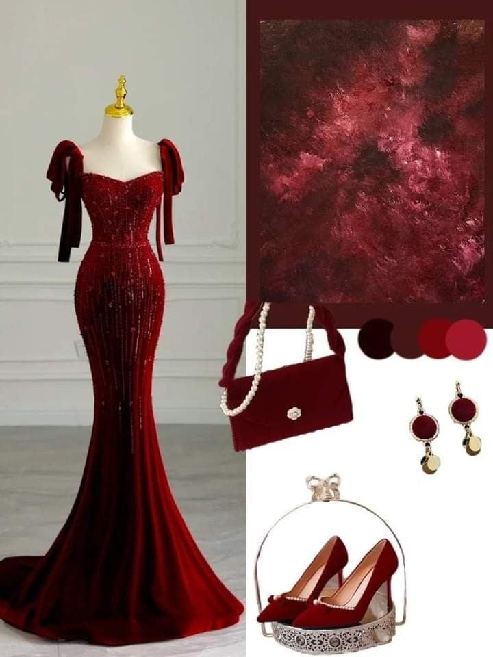 Burgundy Shiny Elegant Spaghetti Strap Long Velvet Sequin Ball Gown Evening Dress Party Dress nv3470