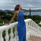 Blue strapless elegant long satin ball gown evening dress nv2984