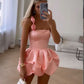 Pink Fashion Cute Sweetheart Sexy Birthday Dress Satin Short Mini Unique Shape Party Dress Homecoming Dress nv2509