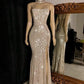 Champagne Shiny Sequins Simple Elegant Spaghetti Strap Long Ball Gown Evening Dress Party Dress nv2482