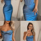 Blue simple elegant satin pleated midi short mini prom dress evening dress birthday party dress homecoming dress nv1920