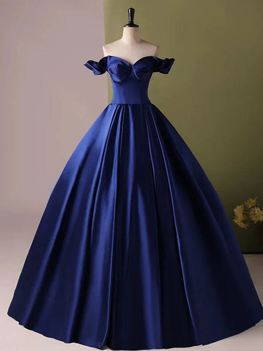 Robe de soirée longue en satin bleu sans bretelles, élégante et simple, coupe A, nv3248