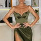 Green/Black new style fashion spaghetti straps long slit sexy satin prom dress evening dress formal dress nv85