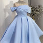 Robe de soirée courte en satin bleu clair/bleu, robe de bal, robe de soirée, nv2945