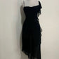 Black elegant one shoulder fashion long chiffon ruffled ball gown evening dress party dress nv3429