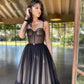 Black Fashion Sweetheart Neck Spotted Midi Tulle Ball Gown Evening Dress Party Dress nv3034