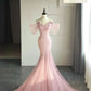 Robe de soirée longue en tulle rose à bretelles spaghetti et manches courtes, élégante, style sirène, robe de bal, robe de soirée nv3253