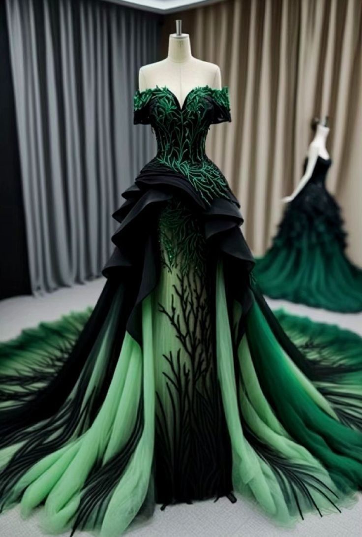 Robe de soirée longue élégante en dentelle verte magnifique et exquise nv3345