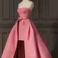 Pink tube top fashionable and elegant long and short satin ball gown evening dress nv3186