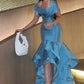 Blue Off Shoulder Mermaid Ruffle Long Evening Gown Prom Dress Party Dress nv2035