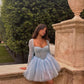 Blue sweet cute short sleeve short tulle mini homecoming dress birthday party dress nv2777