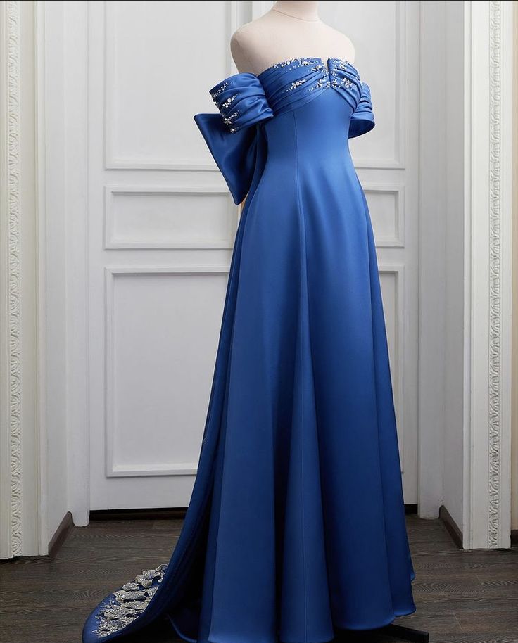 Blue Gorgeous Elegant Rhinestone Long Ball Gown Evening Dress Holiday Party Dress nv3087