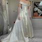 Champagne Elegant Off Shoulder A-Line Long Satin Wedding Dress Ball Gown Evening Gown nv2812