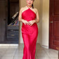 Red suspenders fashionable simple long satin elegant ball gown evening dress party dress nv3166