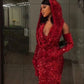 Gorgeous Shiny Glamorous Red/Gold Sequin Bodycon Prom Gown Evening Gown Party Dress nv3238