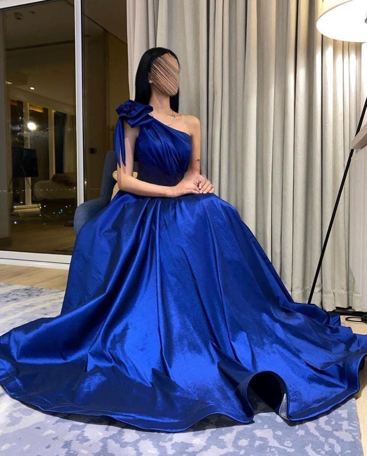 Blue one shoulder fashion simple elegant long ball gown evening dress nv3042