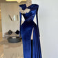 Blue rhinestones decoration fashion elegant long sleeves long velvet ball gown evening dress party dress nv3067