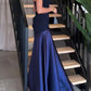 Blue low waist elegant and charming simple satin splicing tube top off shoulder flared dress long dress long ball gown evening dress party dress prom dress to impress nv2583