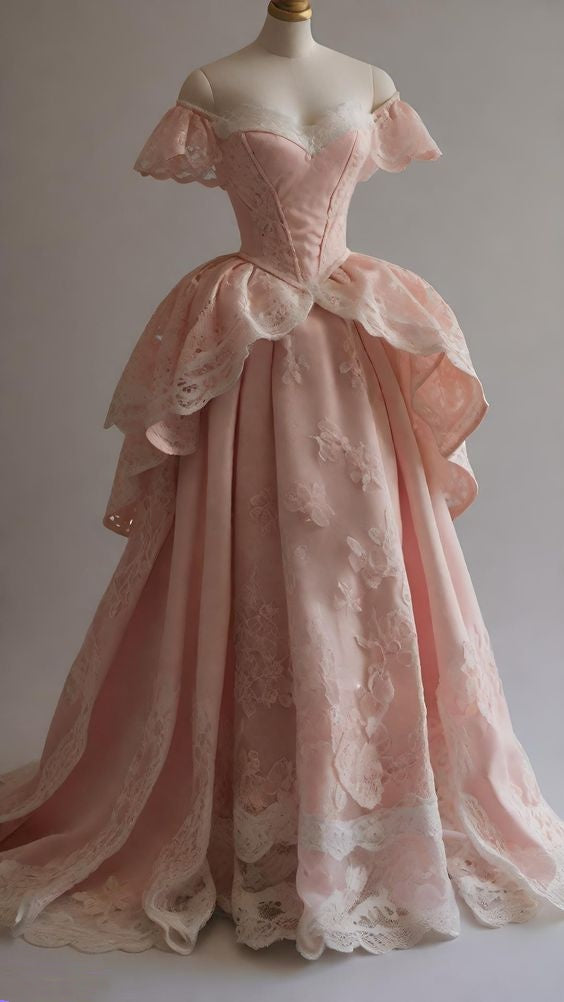 Robe de soirée élégante en dentelle rose magnifique décolleté en cœur nv3353