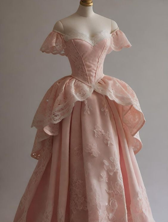 Robe de soirée élégante en dentelle rose magnifique décolleté en cœur nv3353