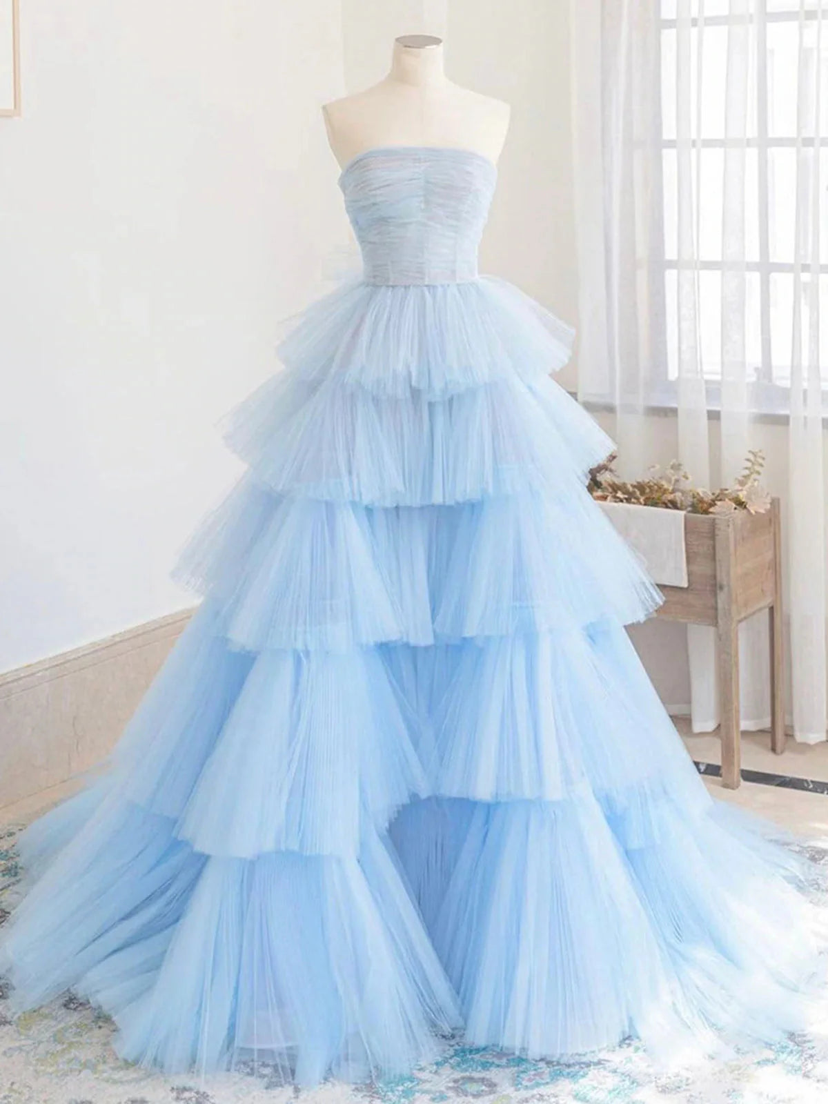 Robe de soirée longue en tulle bleu, robe de bal, robe de remise de diplôme, robe de soirée nv1862