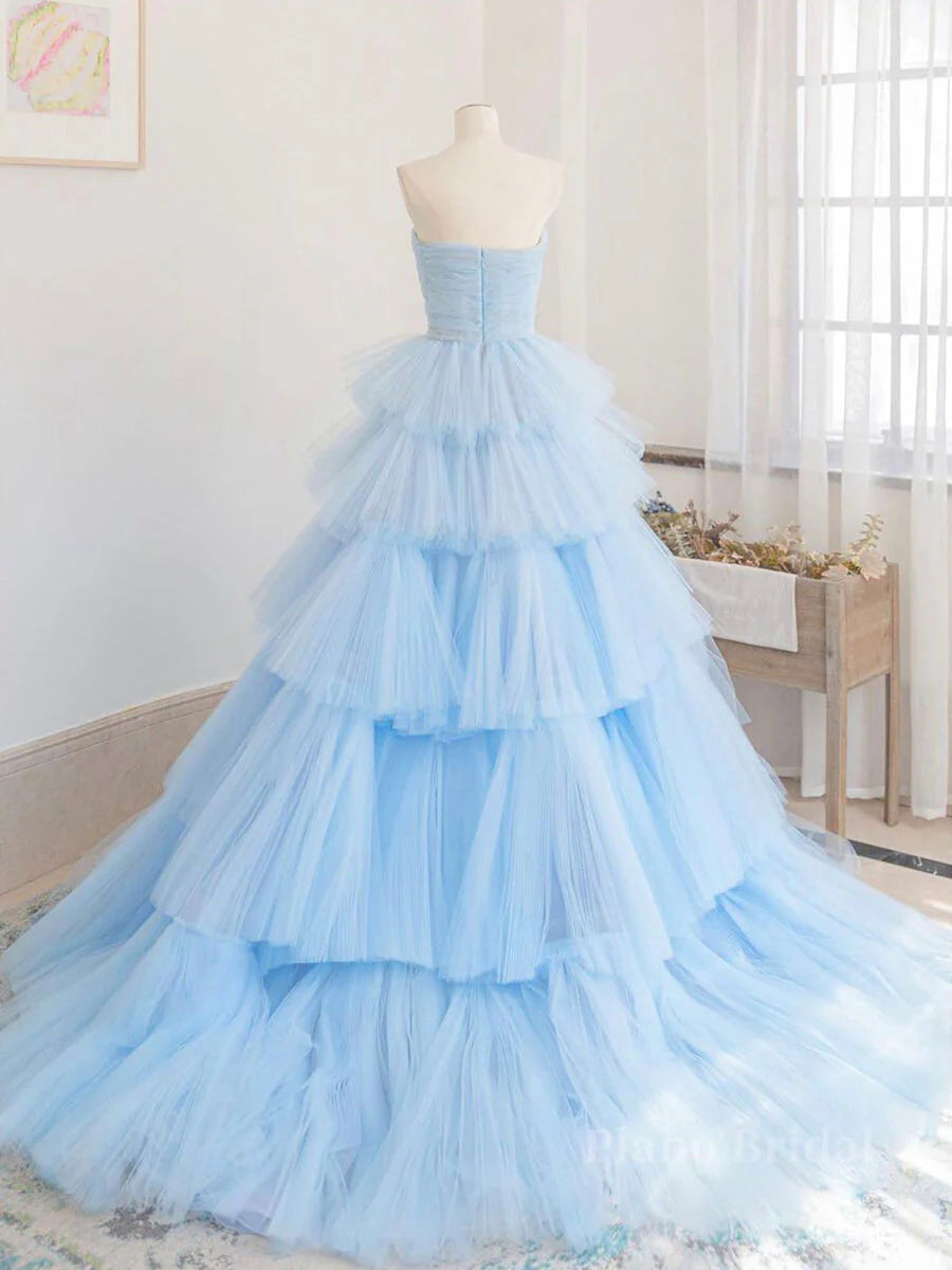 Robe de soirée longue en tulle bleu, robe de bal, robe de remise de diplôme, robe de soirée nv1862