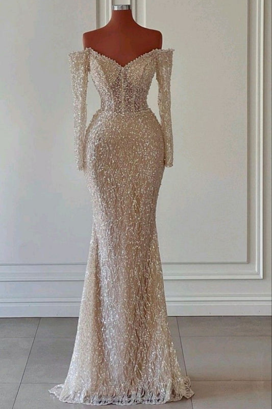 Gold V-neck gorgeous shiny sequins long ball gown evening dress nv3174