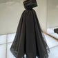 Black retro fashion one shoulder A-line floor-length satin tulle ball gown evening dress nv3606