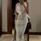 White Fashion Braided Tassel Long Slim Fit Evening Dress Party Dress nv2854