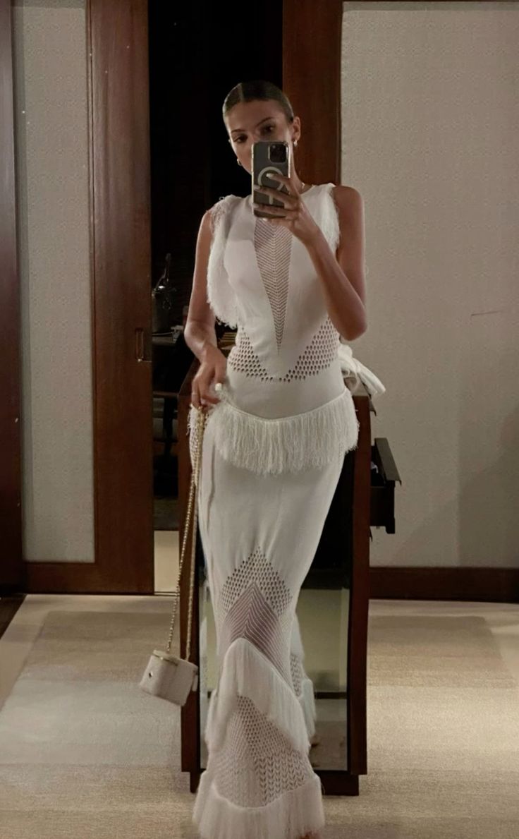 White Fashion Braided Tassel Long Slim Fit Evening Dress Party Dress nv2854