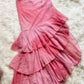 Pink Pretty Charming Fashion Tube Top Long Ruffle Chiffon Ball Gown Evening Dress Party Dress nv3436