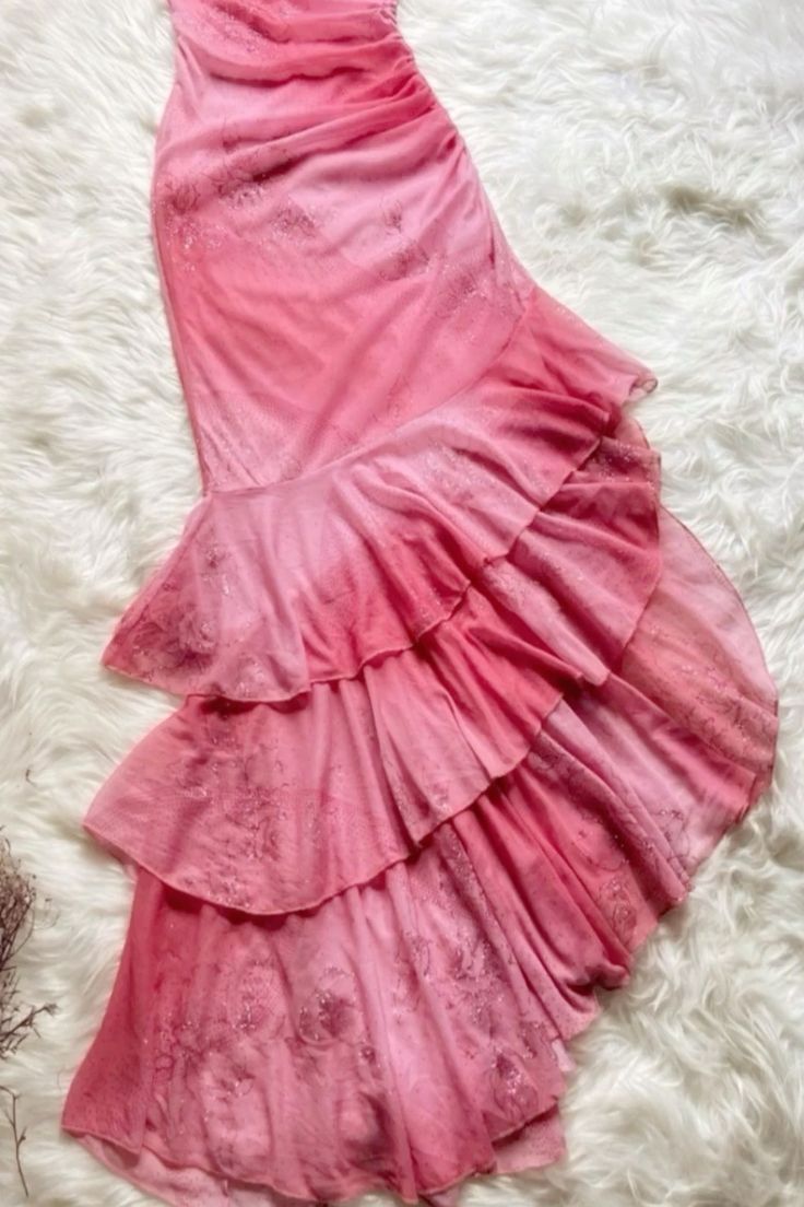 Pink Pretty Charming Fashion Tube Top Long Ruffle Chiffon Ball Gown Evening Dress Party Dress nv3436