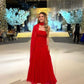 Red Fashion Slim Strapless Off-shoulder Long Ball Gown Evening Dress Party Dress With Ribbon nv2468