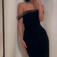 Black elegant fashion slim one shoulder off shoulder long ball gown evening dress party dress nv2430