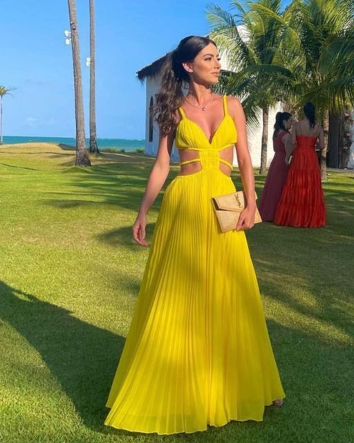 Yellow stylish elegant spaghetti strap long ball gown evening dress party dress nv3506